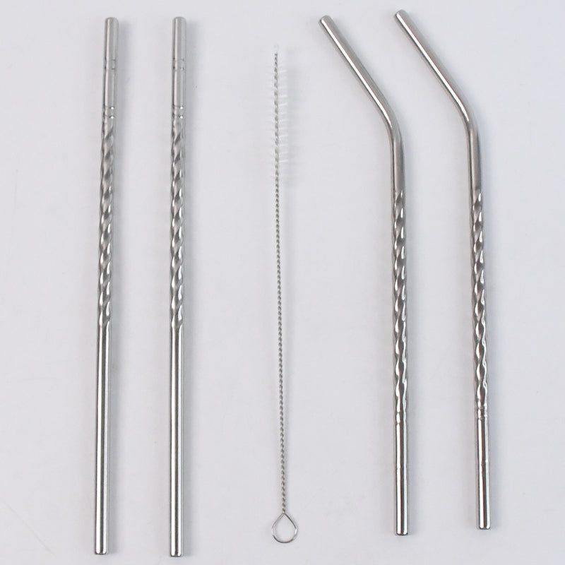 Reusable Stainless Steel Straws Set Of 5 (2 Straight Straws 2 Bent Straws 1 Brush)