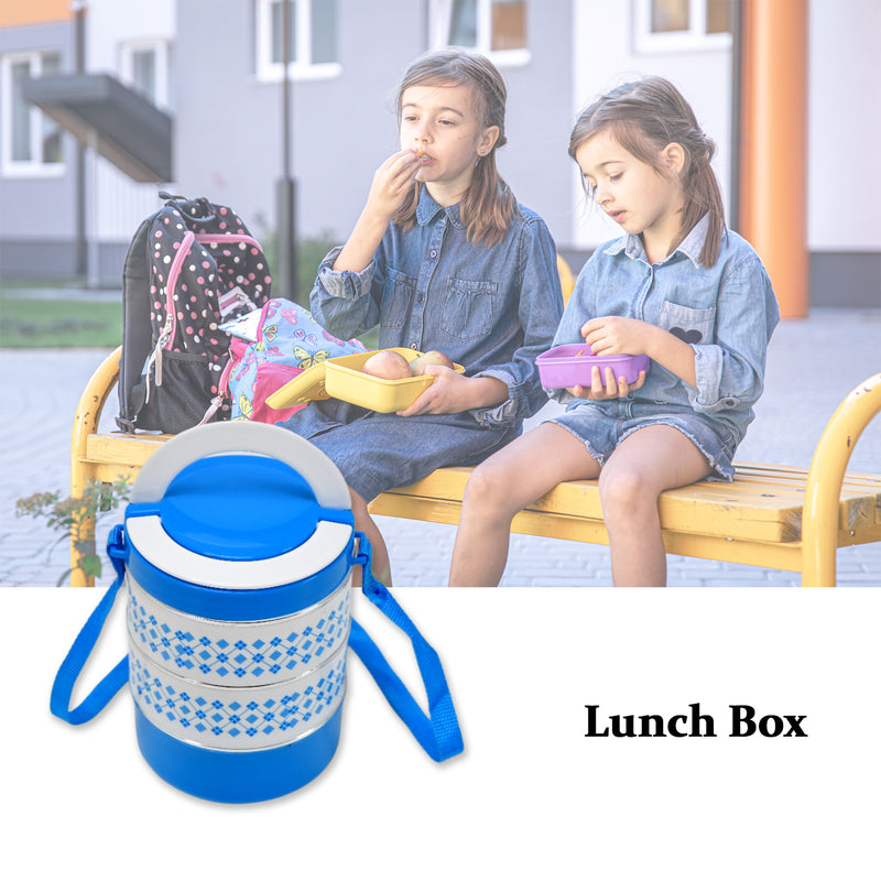 2493 3 Layer Adjustable Insulated Tiffin Set Of 1 Blue 3 Containers Lunch Box