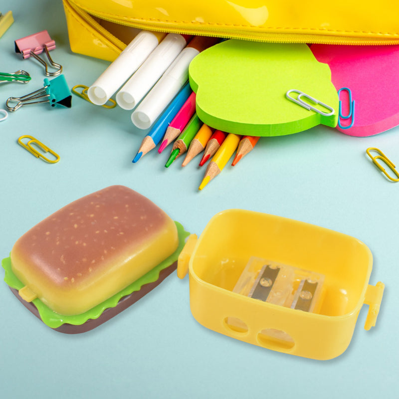 Plastic Burger Shape Small Size Double Hole Sharpener With Eraser (1 Set)