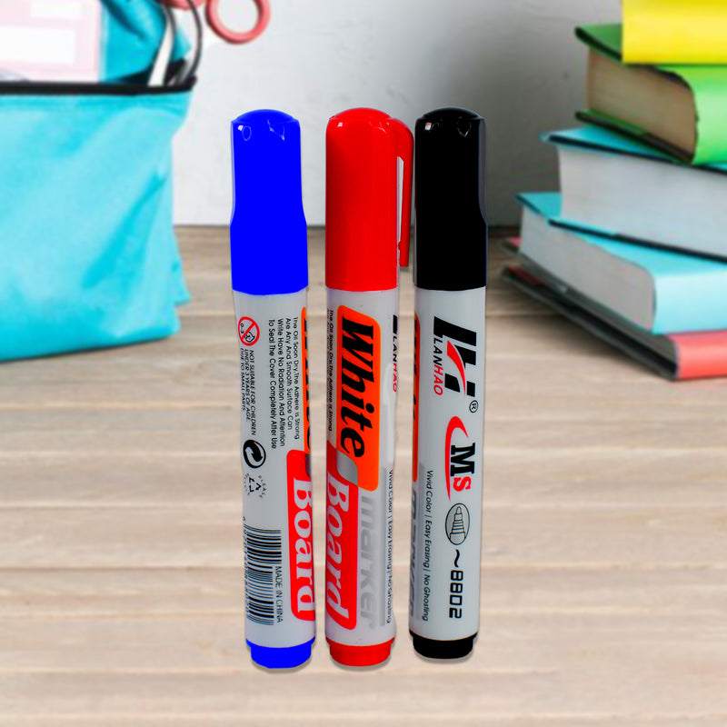 Whiteboard Marker Set (Blue Black Red) With Board Duster - Pack Of 4