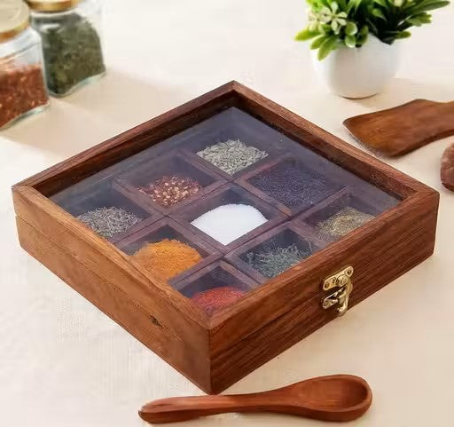 Timbercraft Wooden spice box 9 jars