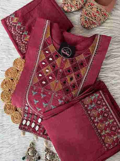 Embroidered Mirror Work Kurti Set Vibrant Ethnic Elegance