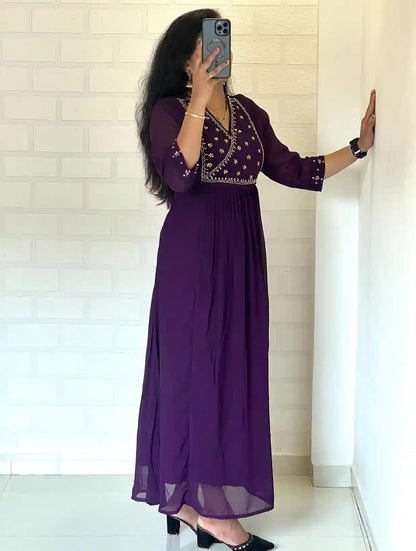 BLOOMING GEORGETTE BEAUTIFUL HANDWORK KURTI