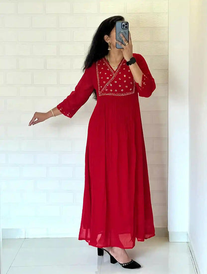 BLOOMING GEORGETTE BEAUTIFUL HANDWORK KURTI