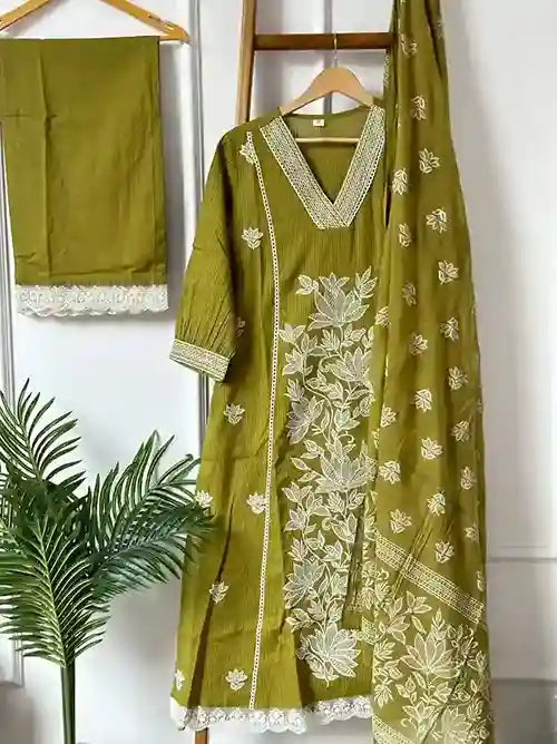 finest cotton fabric with embroidery detailing on the whole kurta set