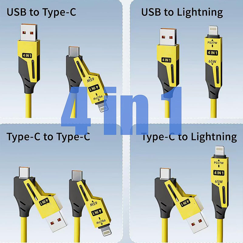 4 In 1 Spring Fast Charging Cable (1 Pc  1.5 Mtr Long)