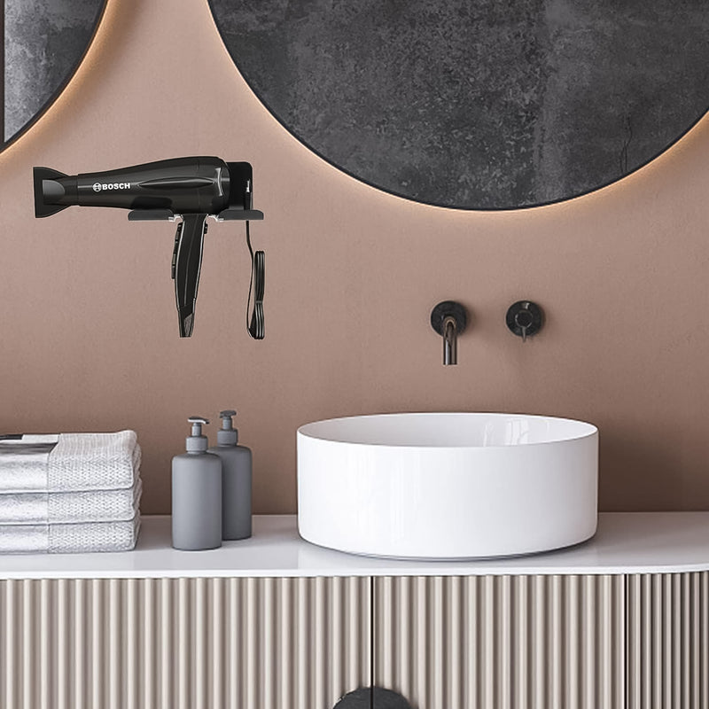 Hair Dryer Holder Wall Mounted Space Plastic Drill Blow Dryer Organizer Rack For Hair Tool Bedroom Bathroom