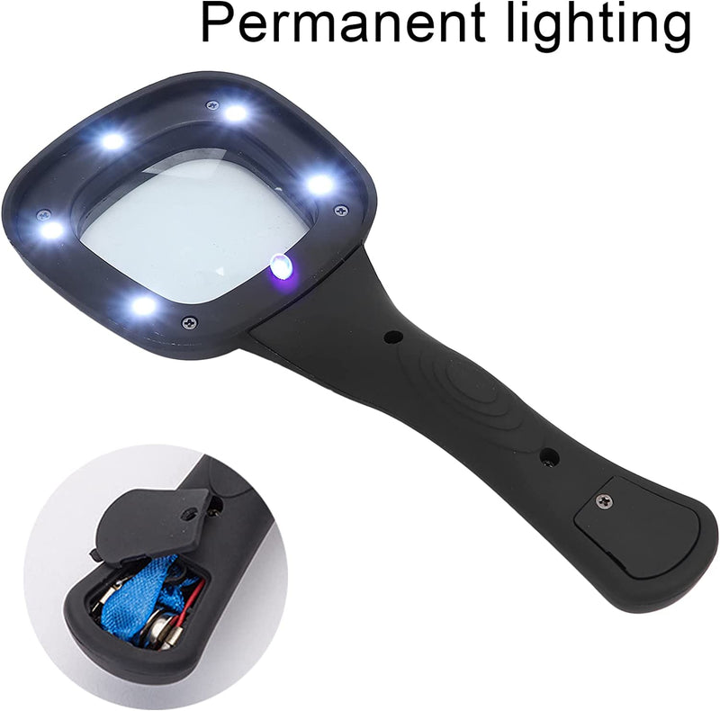 1607 Handheld Magnifying Glass 6 Led Illuminated Lighted Magnifier For Seniors Reading Soldering Inspection Coins Jewelry Exploring