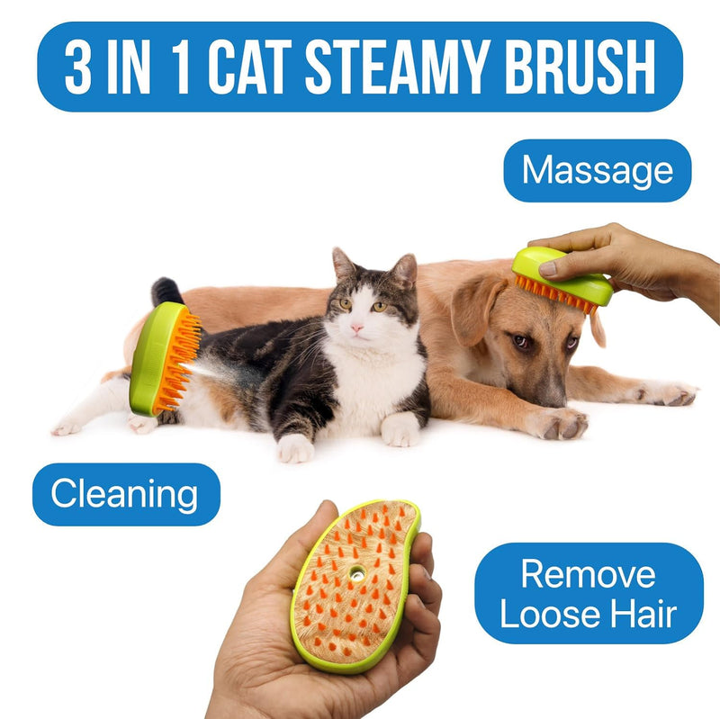 12918 3 In1 Cat Steamy Brush Self Cleaning Steam Cat Brush Cat Steamer Brush For Massage Cat Grooming Brush Pet Hair Removal Comb For Cat And Dog For Removing Tangled And Loose Hair