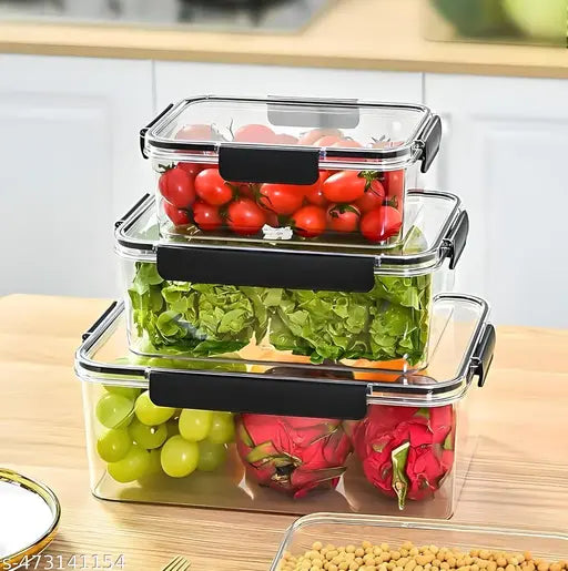 300ML, 900ML, 1600ML Leak Proof Air Tight Plastic Container Set For Kitchen Storage - Set of 3