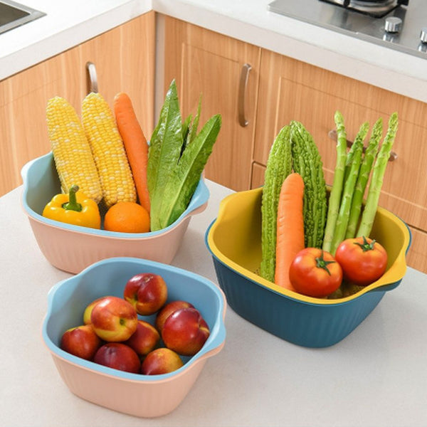 5228a  Kitchen Bowl Plastic Washing Bowl And Strainer Drainer Basket For Home  Kitchen Use