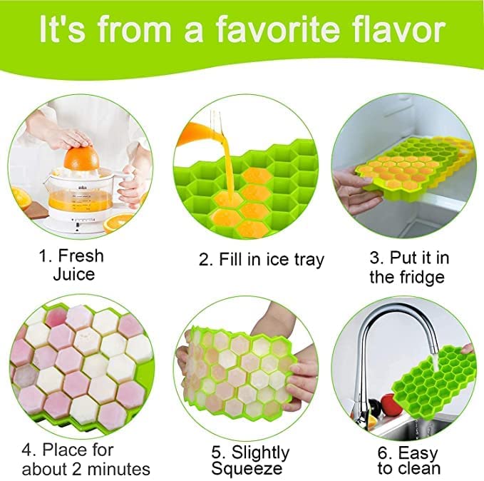 7161 Flexible Silicone Honeycomb Design 37 Cavity Ice Cube Moulds Trays Small Cubes For Whiskey Tray For Fridge (Multicolor)