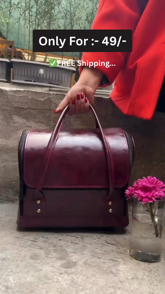 Premium Burgundy Leather Vanity Makeup Travel Organizer with NYX Professional Full Makeup Kit Including Eyeshadows, Blush, Lip Gloss, Color Corrector, and More – Ideal for Stylish Beauty On-the-Go