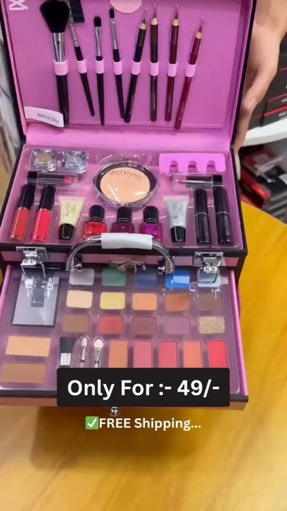 All-in-One Professional Makeup Kit Box with Eyeshadows, Lipsticks, Nail Paints, Brushes, Blushers, Foundation, Kajal, Eyeliners, and Beauty Tools – Complete Cosmetic Set for Women and Girls
