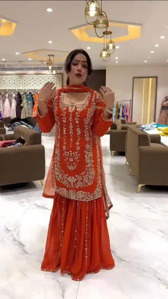 Embroidered Ladies Georgette Fabric Embroidery Sequance work Sharara Suit