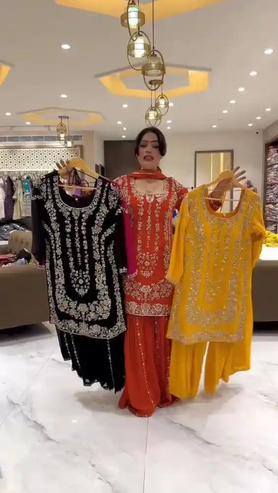 Embroidered Ladies Georgette Fabric Embroidery Sequance work Sharara Suit