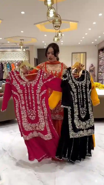 Embroidered Ladies Georgette Fabric Embroidery Sequance work Sharara Suit