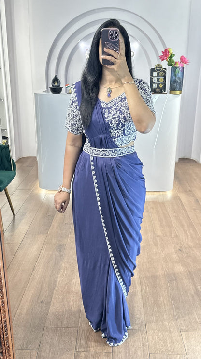 Predraped Saree With Heavy Handwork Blouse.