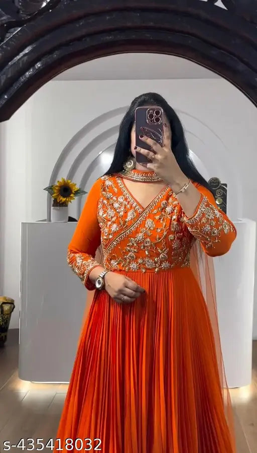 New Designer Flared Embroidered Gown With Dupatta