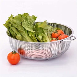 5754 Stainless Steel Colander With Handle Large Metal Mesh Basket Strainer For Pasta Spaghetti Berry Veggies Fruits  Kitchen Food Colander Dishwasher Safe (1 Pc  25.5 Cm)