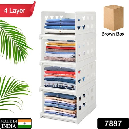 7887 4 Layer Stackable Multifunctional Storagefor Clothes Foldable Drawer Shelf Basket Utility Cart Rack Storage Organizer Cart For Kitchen Pantry Closet Bedroom Bathroom Laundry (4 Layer 1 Pc)