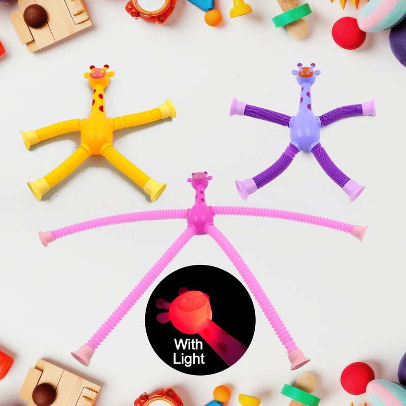 17970 Led Telescopic Suction Cup Giraffe Toy Pop Tubes Fidget Toys Shape Changing Telescopic Sensory Tubes Fidget Tubes Sensory Toys Suction Toy Funny Gift (3 Pcs Set)