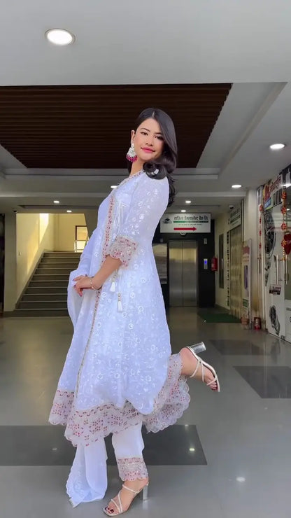 White Georgette Anarkali Suit