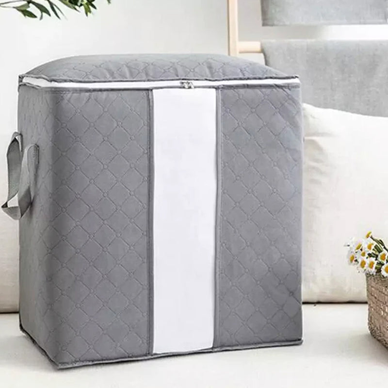 6262 Storage Bag With Zipper And Space Saver Comforter Bag Pillow Quilt Bedding Clothes Blanket Storage Organizer Bag With Large Clear Window And Carry Handles For Closet.