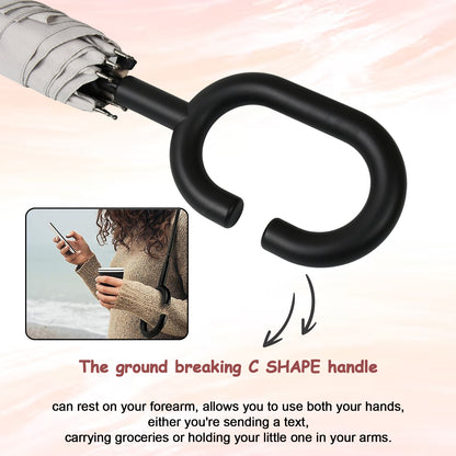 8551umbrella Summer Sun And Rain Protectionfoldable Cute Umbrella  C-shaped Handle  Uv Protection Rain Sun Umbrella  Travel Accessories  Umbrella For Children Girls And Boys (1 Pc  Mix Color)