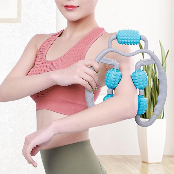 0265 Muscle Massage Roller 5 Wheels Relieve Soreness Leg Muscle Roller Fitness Roller Muscle Relaxer Massage Roller Ring Clip All Round Massaging Uniform Force Elastic Pp Drop Shaped For Home Use (1 Pc)