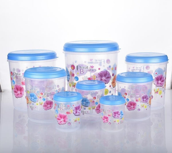 2448 Air Tight Plastic Transparent Container Set (10000ml 7000ml 5000ml 3000ml 2000ml 1000ml 750ml 500ml)