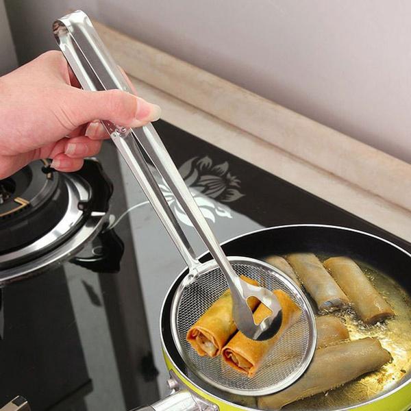 2412 2in1 Stainless Steel Filter Spoon With Clip Food Kitchen Oil-frying Multi-functional