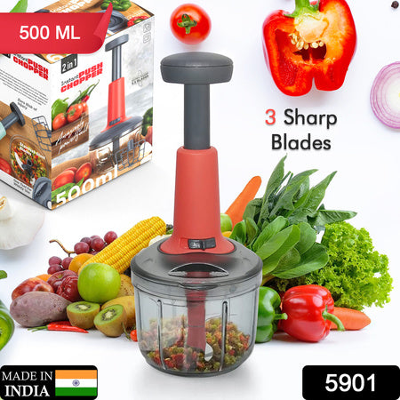 5901 Matte Finish Manual Hand Press Chopper For Kitchen Mini Handy  Compact Chopper With 3 Blades For Effortlessly Chopping Vegetables  Fruits For Your Kitchen.